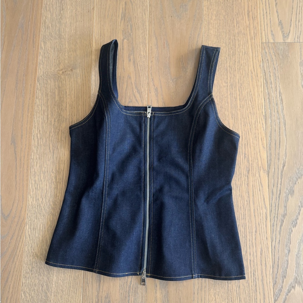 Zara Dark Blue Denim Zip-Front Camisole